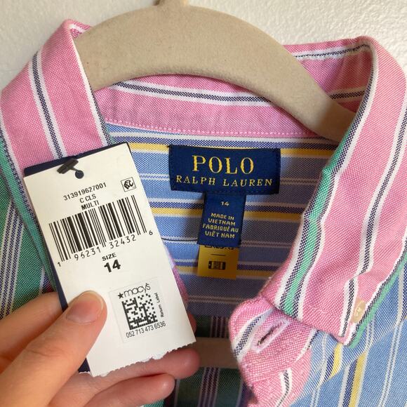 NWT Ralph Lauren Girls 14 Multicolor Belted Cotton Oxford Fun Shirtdress Preppy - Picture 4 of 14